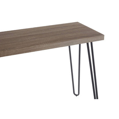 Modern gray wood console table with sleek black hairpin metal legs for stylish and sturdy use