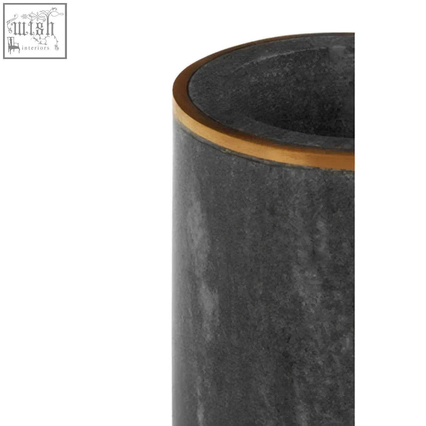 Black textured cylindrical marble tumbler with gold toned rim from bosco grey marble collection