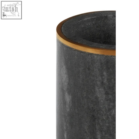 Black textured cylindrical marble tumbler with gold toned rim from bosco grey marble collection