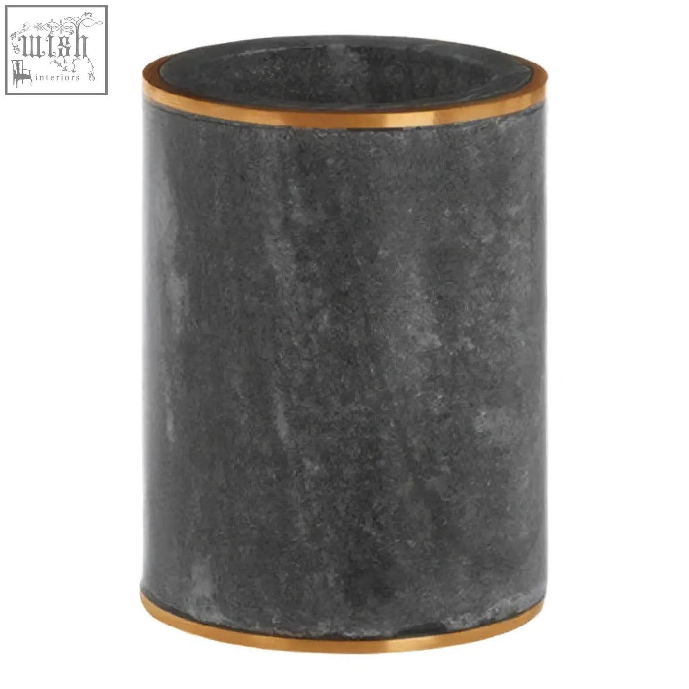 Dark gray marble tumbler with gold-toned metallic rims perfect as a stylish grey marble tumbler for everyday use