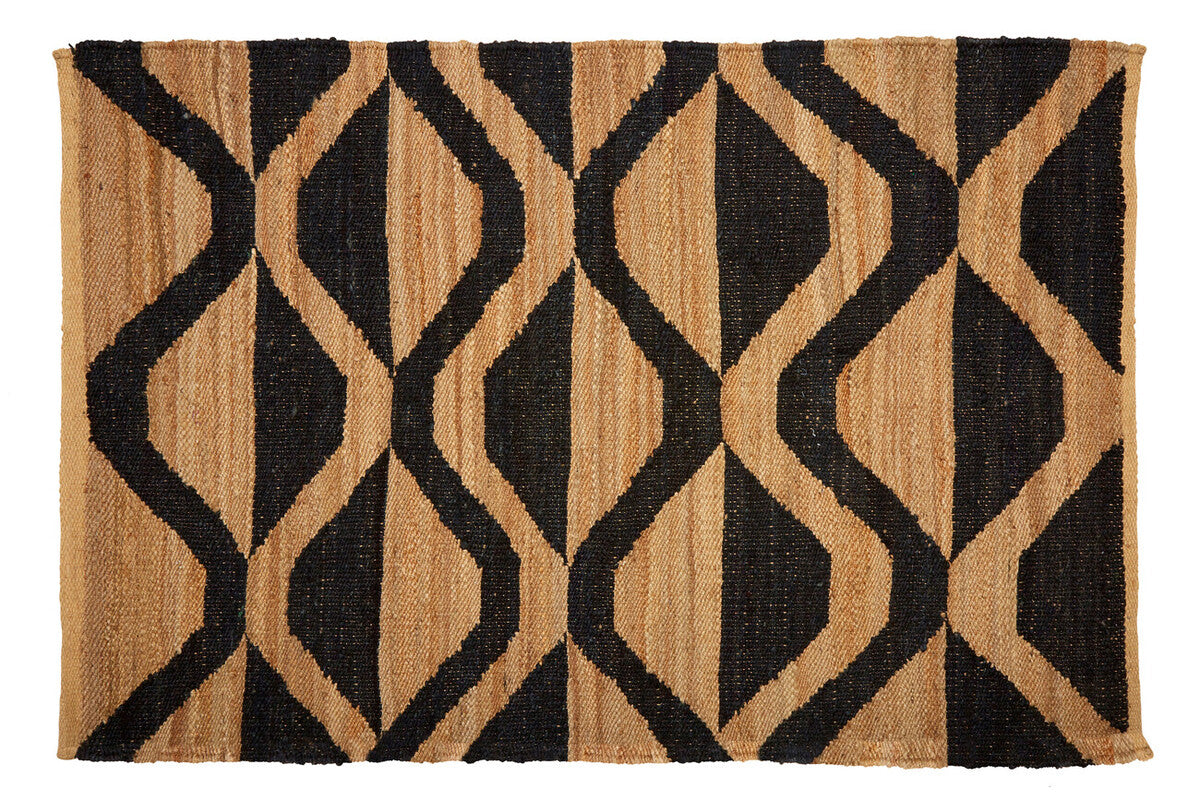 Bosie hemp large rug with black and beige geometric pattern made of woven hemp for stylish home decor
