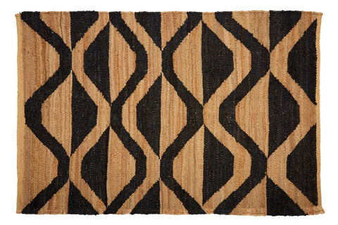 Bosie hemp large rug with black and beige geometric pattern made of woven hemp for stylish home decor