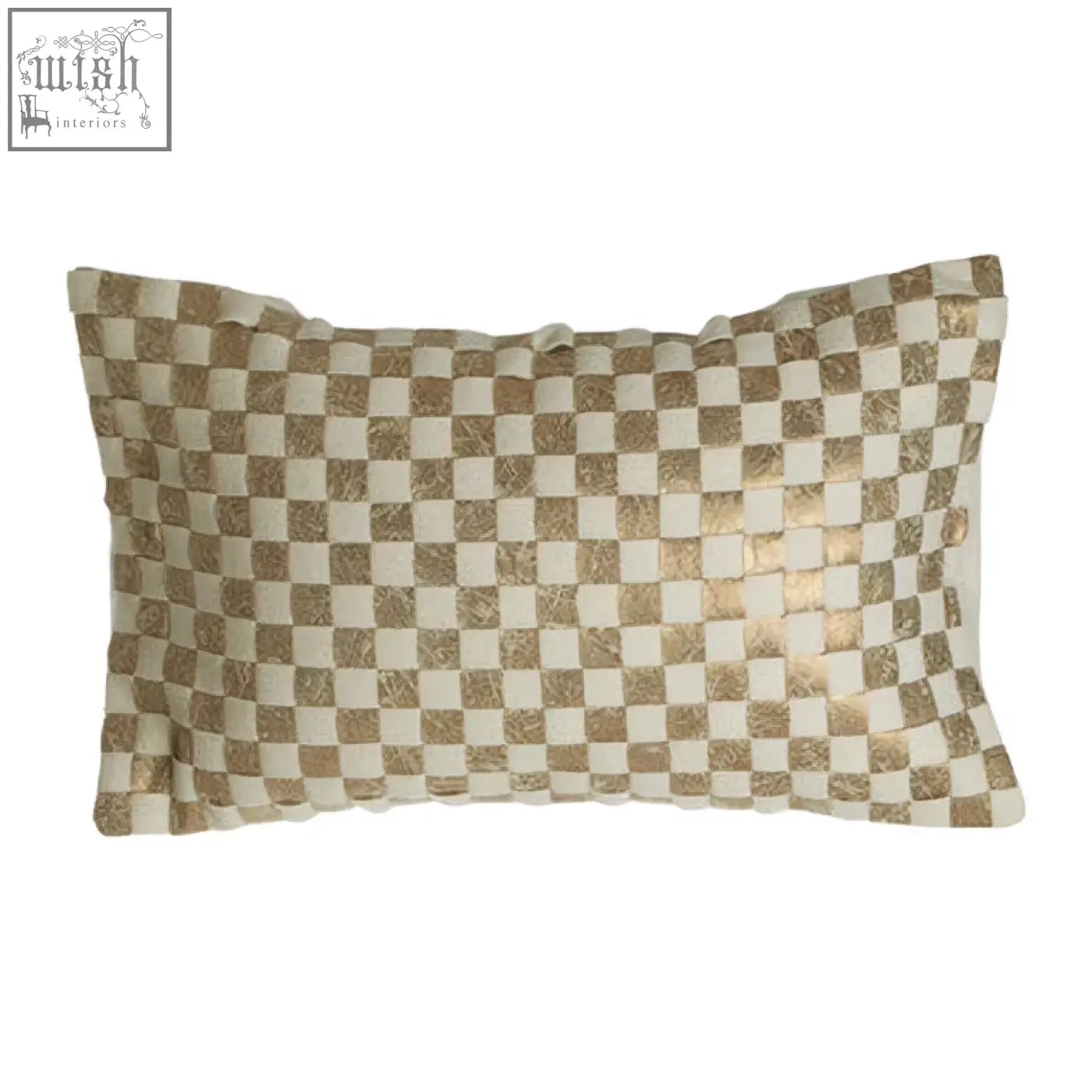 Rectangular bosie kensington townhouse cream gold cushion with a metallic gold and cream checkered pattern
