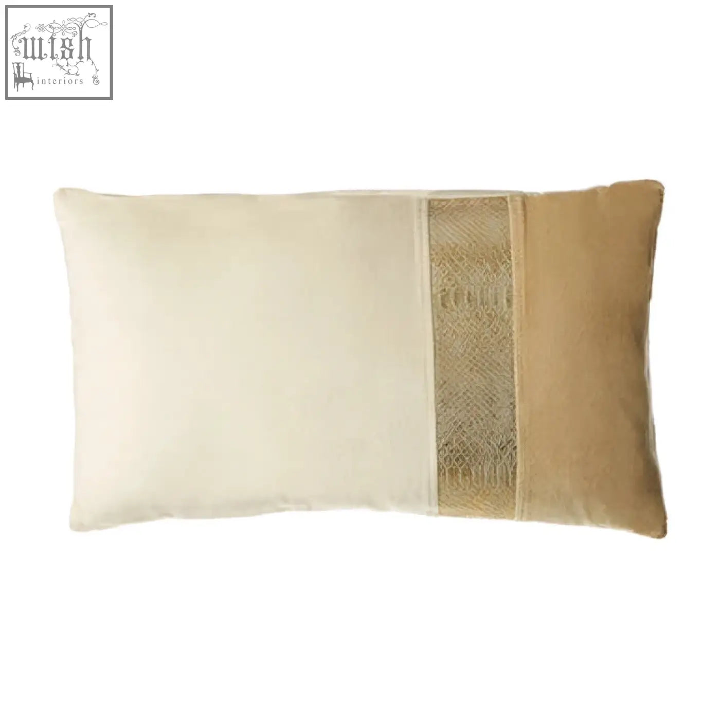 Cream bosie kensington townhouse gold rectangular cushion with textured gold brown vertical stripe down the center