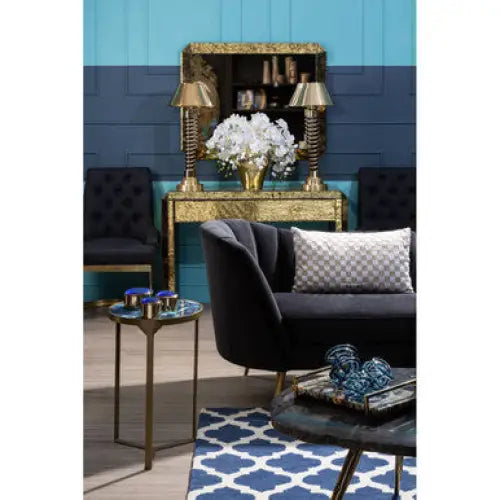 Bosie Kensington Townhouse Navy Blue and White Rug