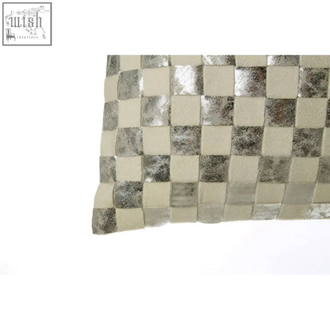 Bosie kensington townhouse rectangular ivory silver cushion with silver and beige checkered leather cover