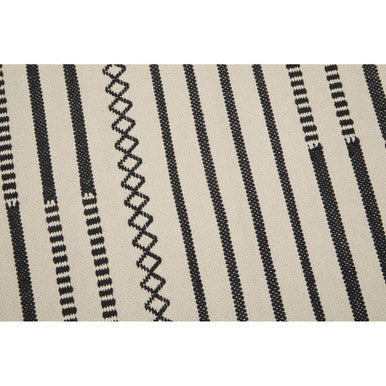 Black and cream striped bosie madras cotton runner with geometric patterns premium cotton dining runner
