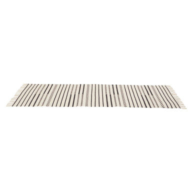 Bosie madras cotton runner is a premium cotton dining runner with black and off-white stripes and fringed edges