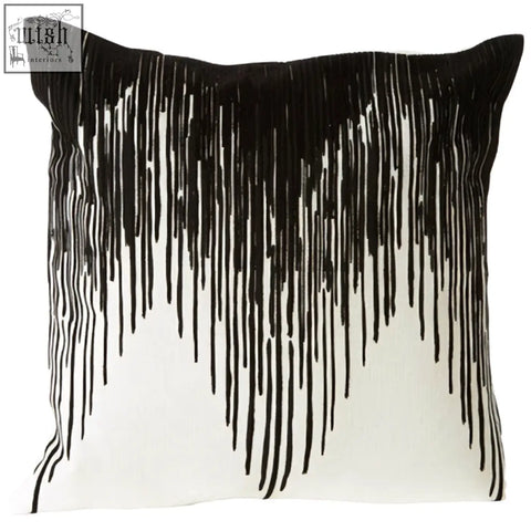 Bosie ozella black and white embroidered cushion with abstract drip pattern perfect for stylish throw pillows