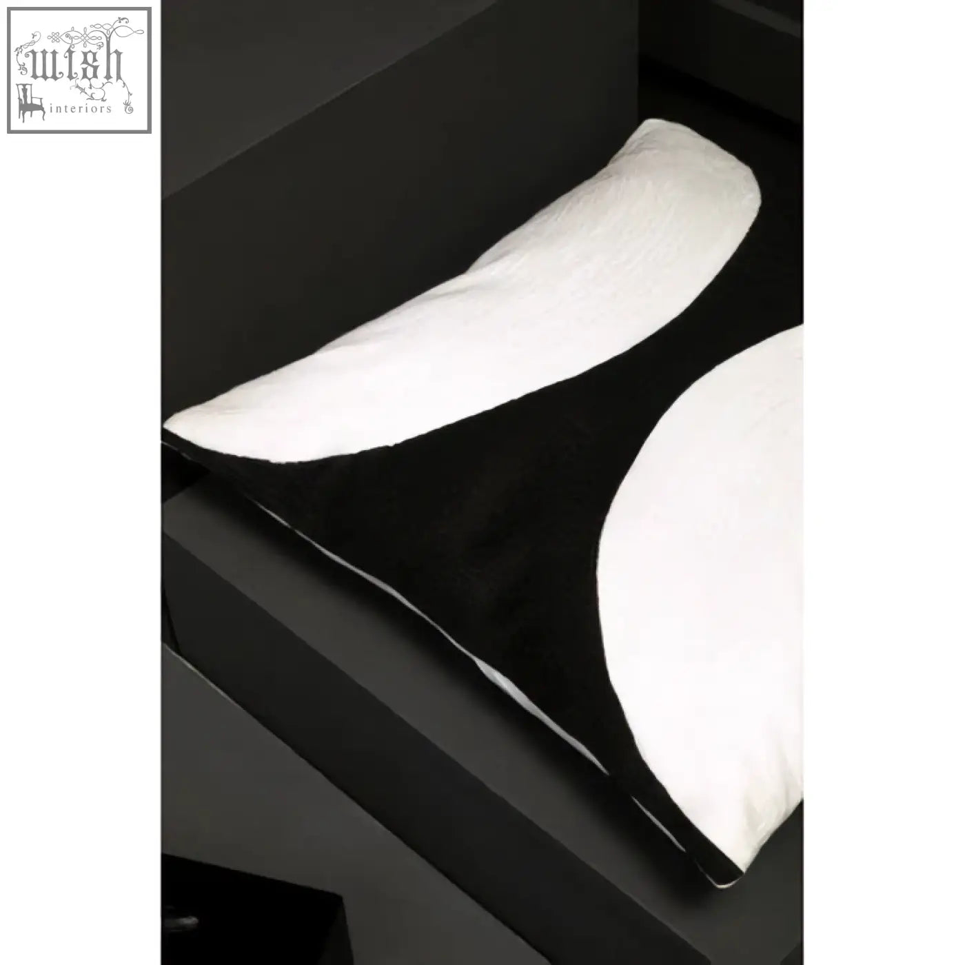 Bosie ozella black velvet cushion with black and white curved abstract semi circular design for cozy decor