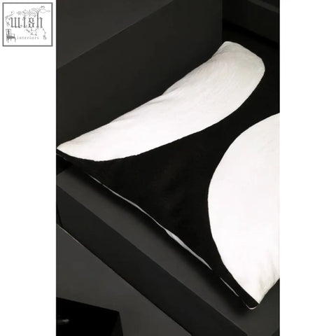 Bosie ozella black velvet cushion with black and white curved abstract semi circular design for cozy decor