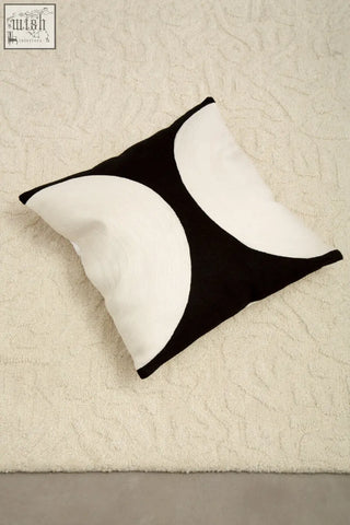 Bosie ozella black and white semi circular design cushion with bold curved shapes for stylish home decor