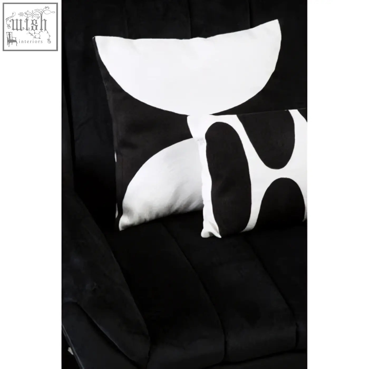 Bosie ozella black and white semi circular design cushion with abstract patterned throw pillow in monochrome style