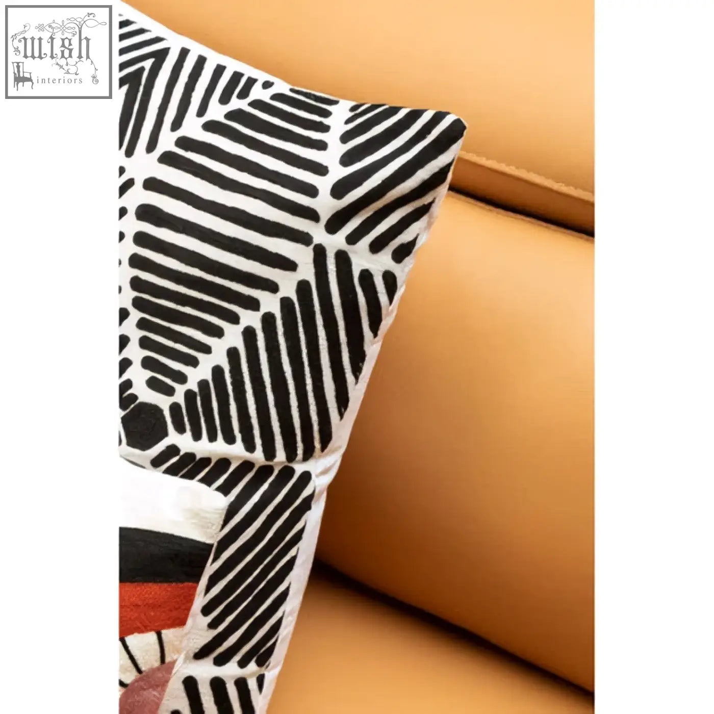 Bosie ozella black and white square embroidered cushion with bold geometric pattern and angular lines on soft fabric