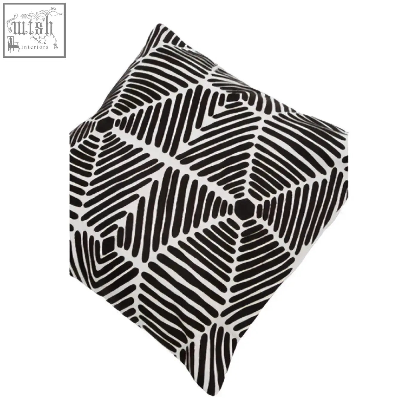 Bosie ozella black and white square embroidered cushion featuring a geometric patterned throw pillow design