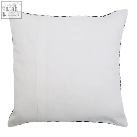 White square embroidered cushion with black stitched trim bosie ozella black and white square embroidered cushion