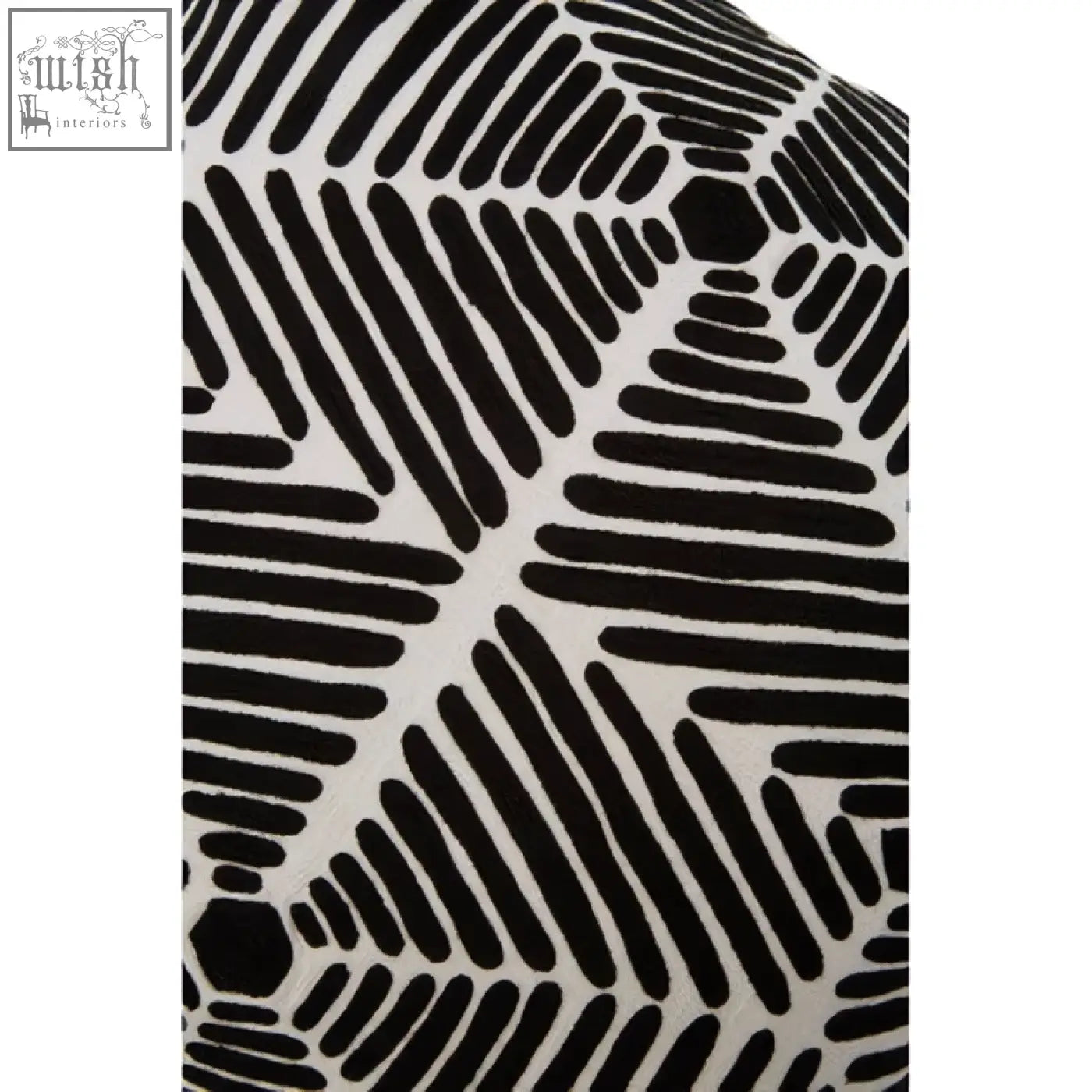 Bosie ozella black and white square embroidered cushion featuring bold geometric starburst lines in black and white fabric