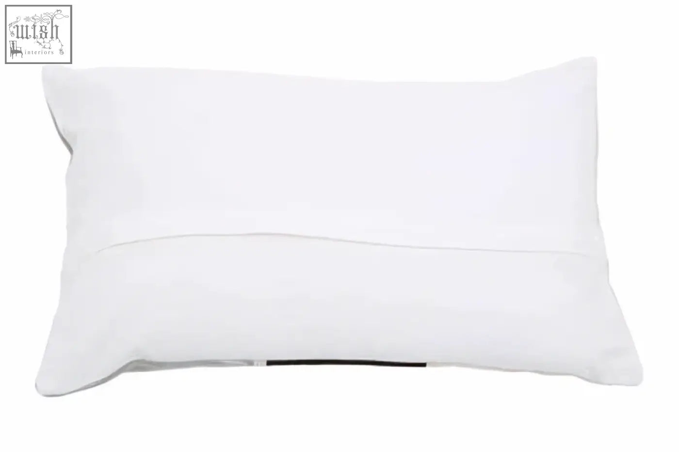 White rectangular pillow with smooth textured fabric and subtle stitching from bosie ozella circular print embroidered cushion