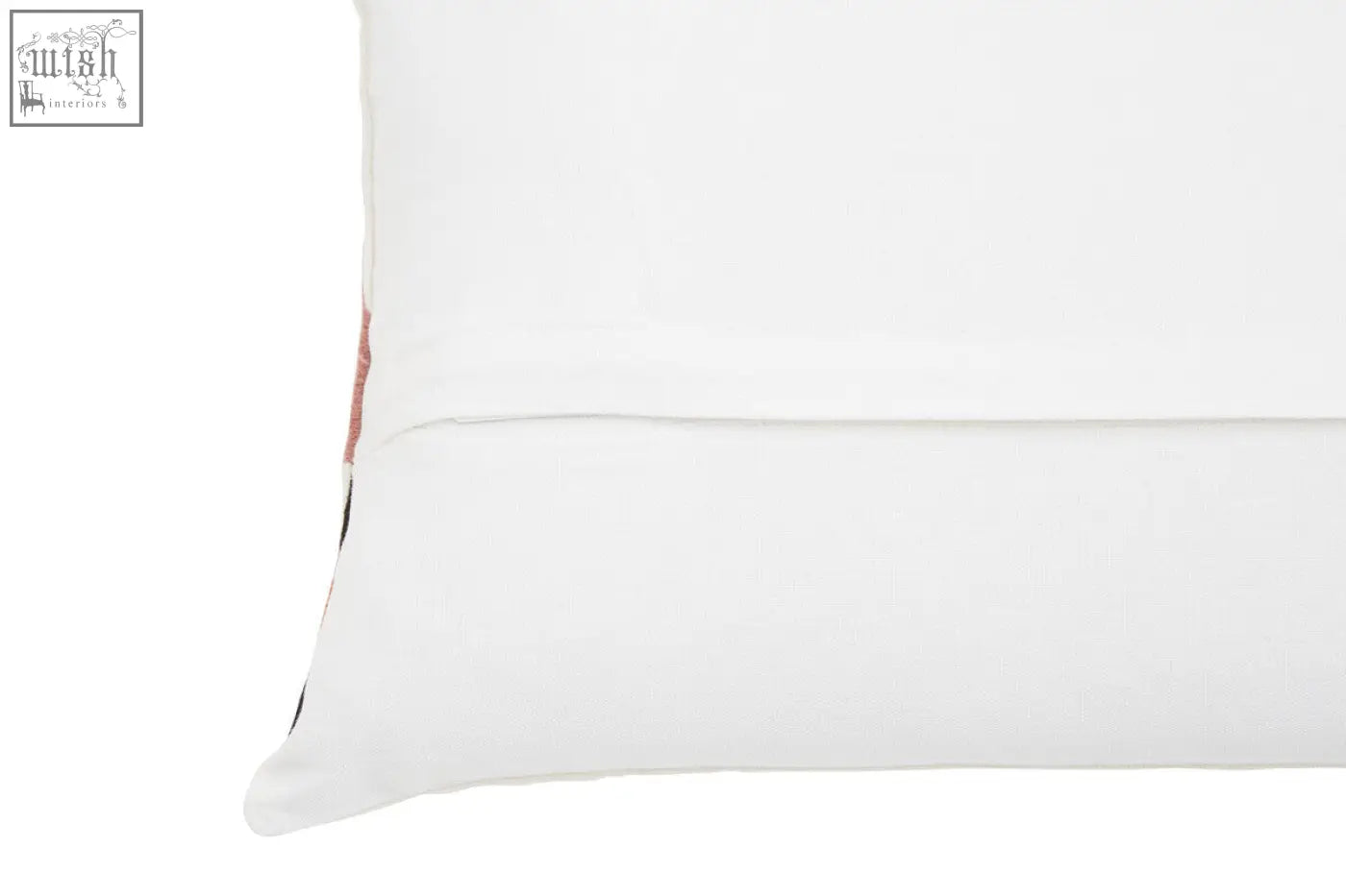 White rectangular Bosie Ozella curve pattern cushion with subtle textured fabric and small embroidered edge detail