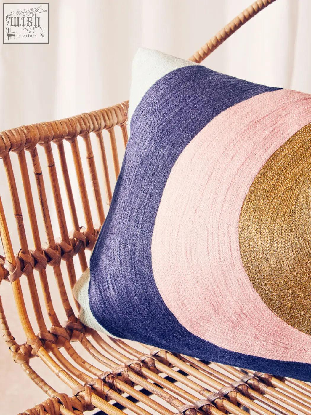 Bosie ozella curved stripes cushion a rectangular stripes cushion with navy blue soft pink and metallic gold fabric