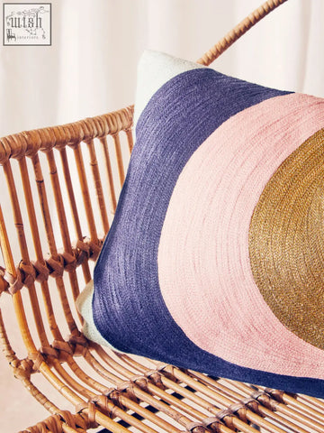 Bosie ozella curved stripes cushion a rectangular stripes cushion with navy blue soft pink and metallic gold fabric