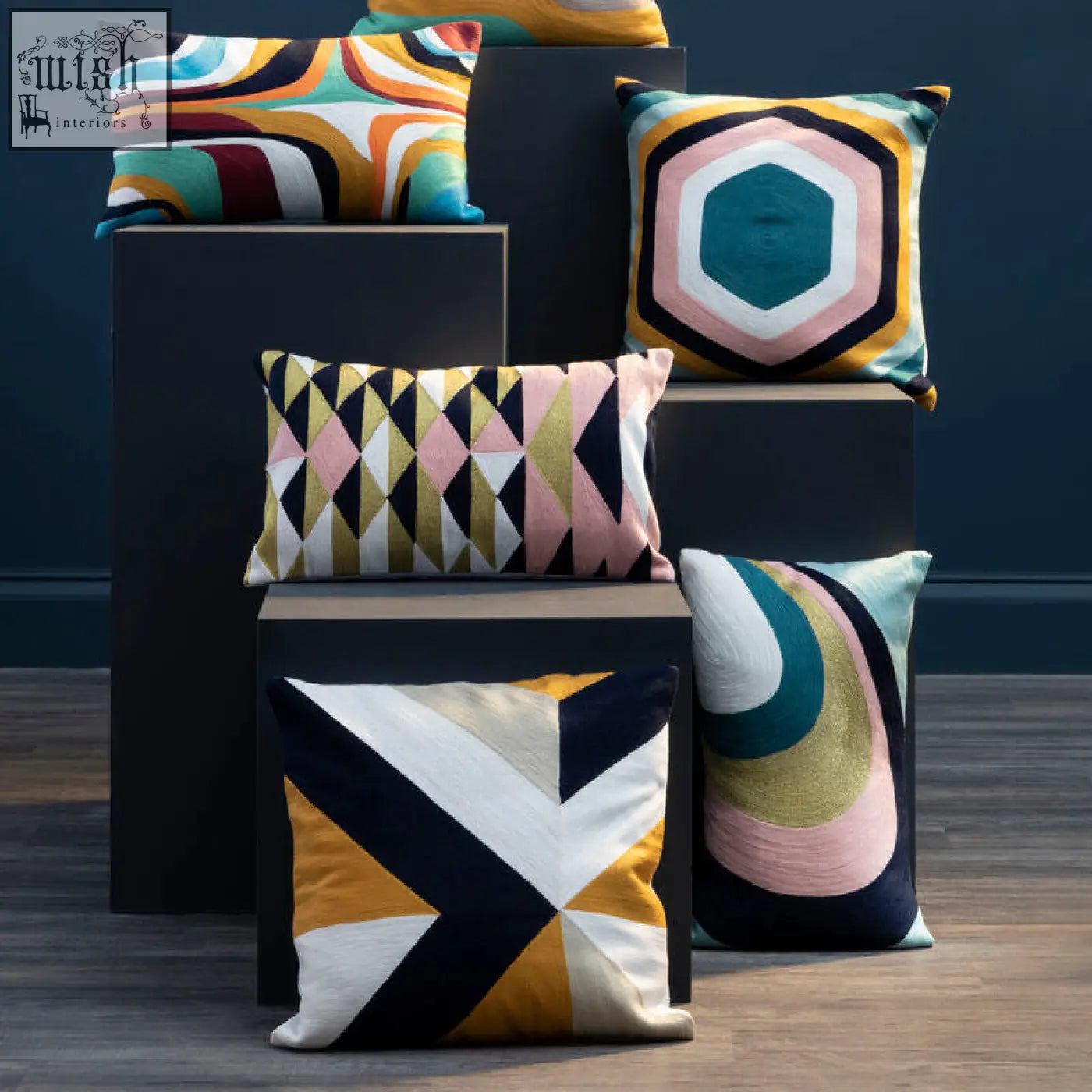 Vibrant bosie ozella curved stripes cushion with bold colors and textured fabrics for a stylish stripes cushion look