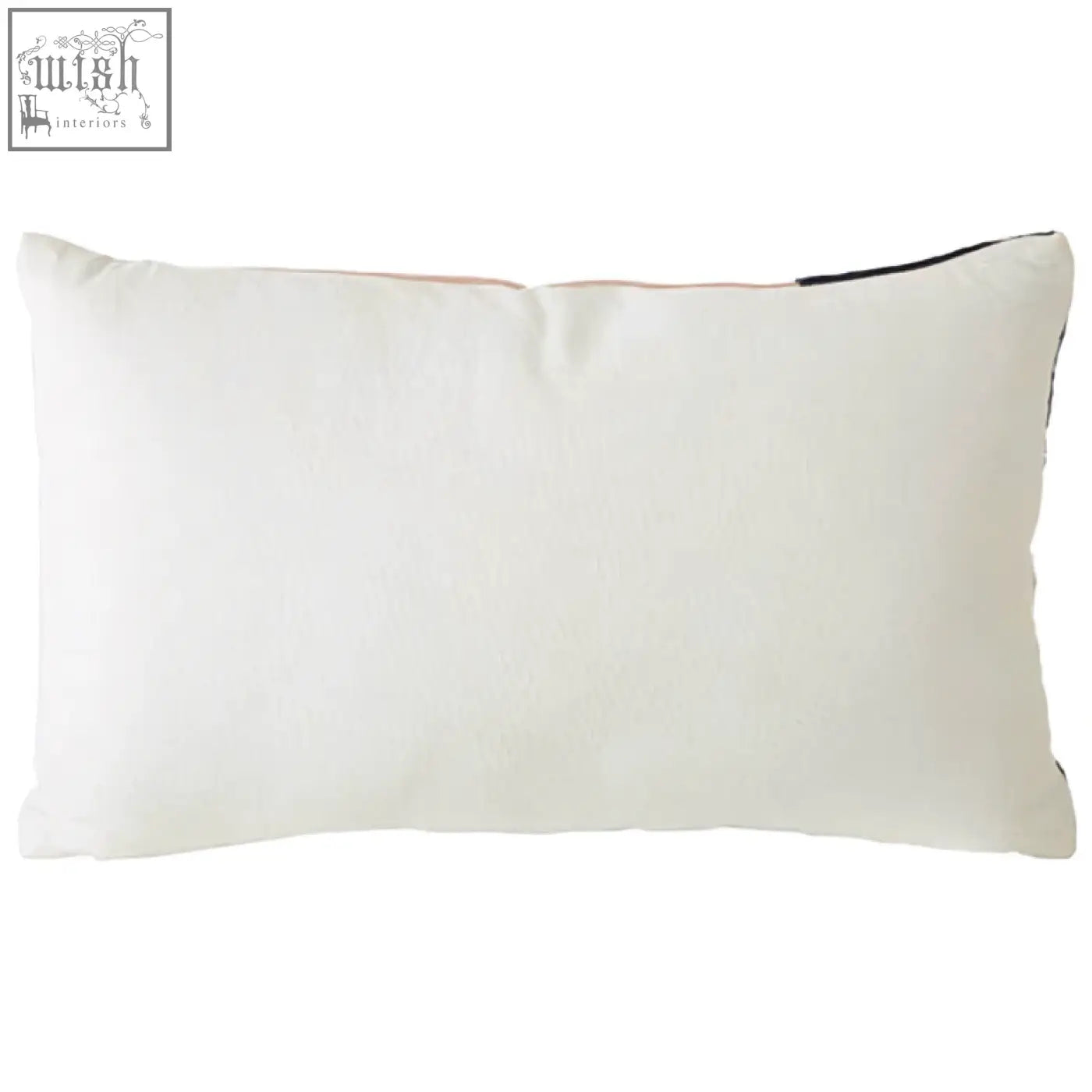 White rectangular Bosie Ozella floral design cushion with subtle stitching and thin black trim along the edges
