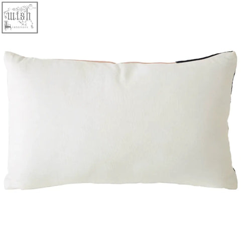White rectangular Bosie Ozella floral design cushion with subtle stitching and thin black trim along the edges