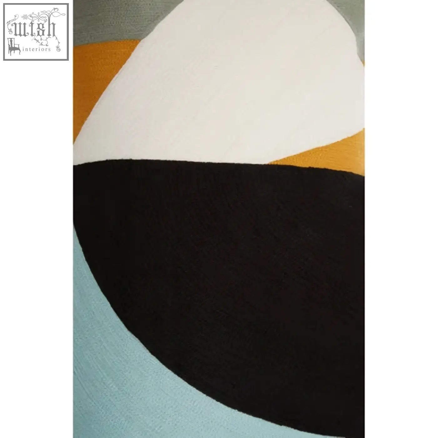 Bosie Ozella multi colour rectangular cushion with bold black white orange and light blue abstract geometric rug design