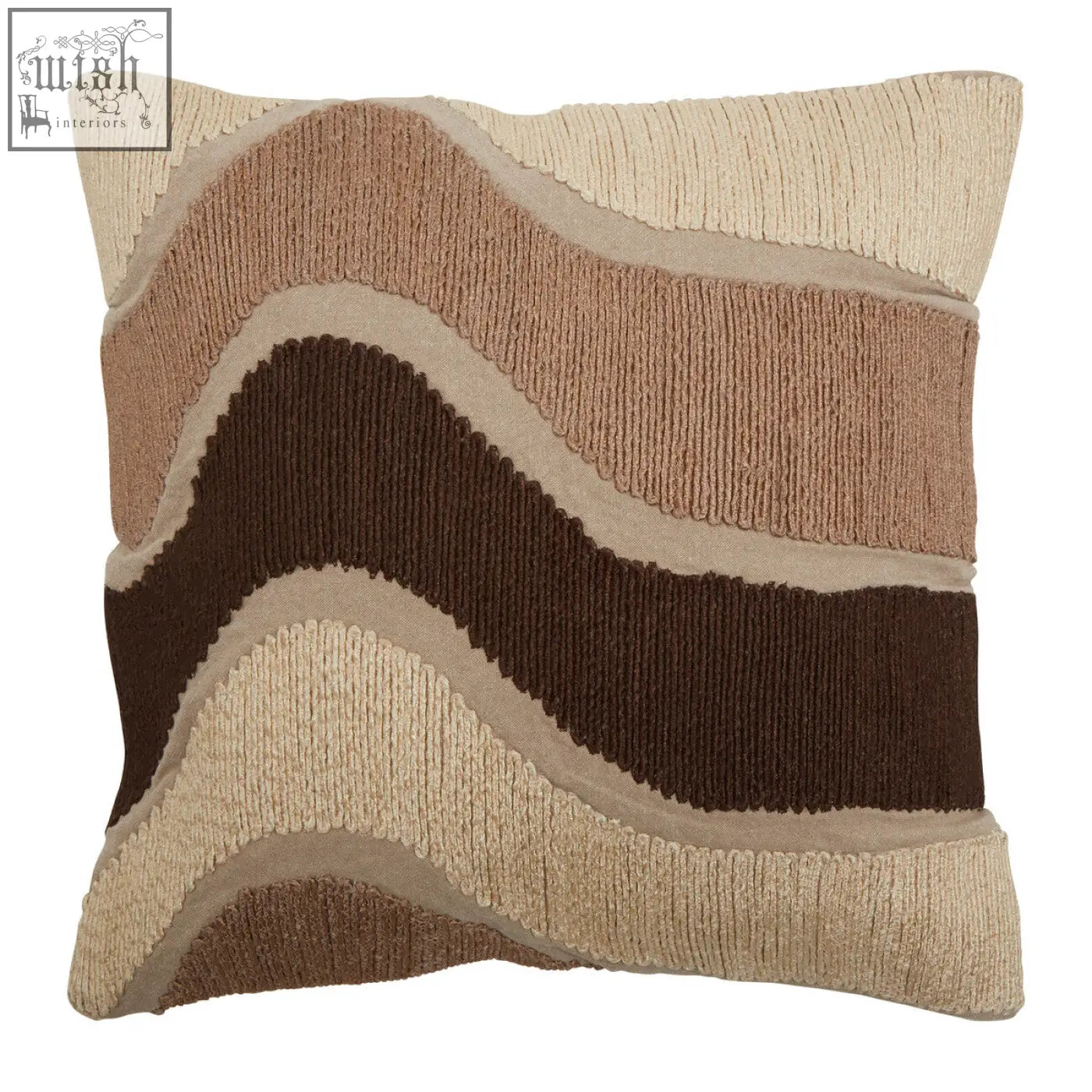 Bosie ozella natural tonal cushion with wavy textured stripes in earthy beige tan and brown tones on square throw pillow