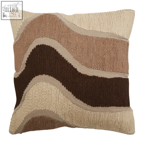 Bosie ozella natural tonal cushion with wavy textured stripes in earthy beige tan and brown tones on square throw pillow