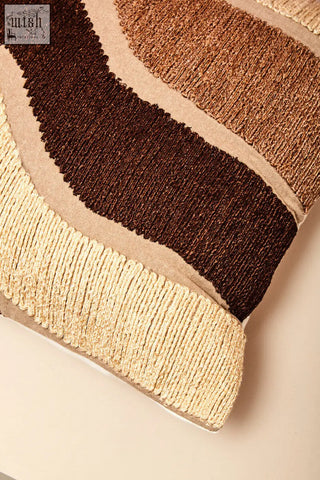 Bosie ozella natural tonal cushion with wavy stripes in beige brown and tan woven fabric natural tonal cushion