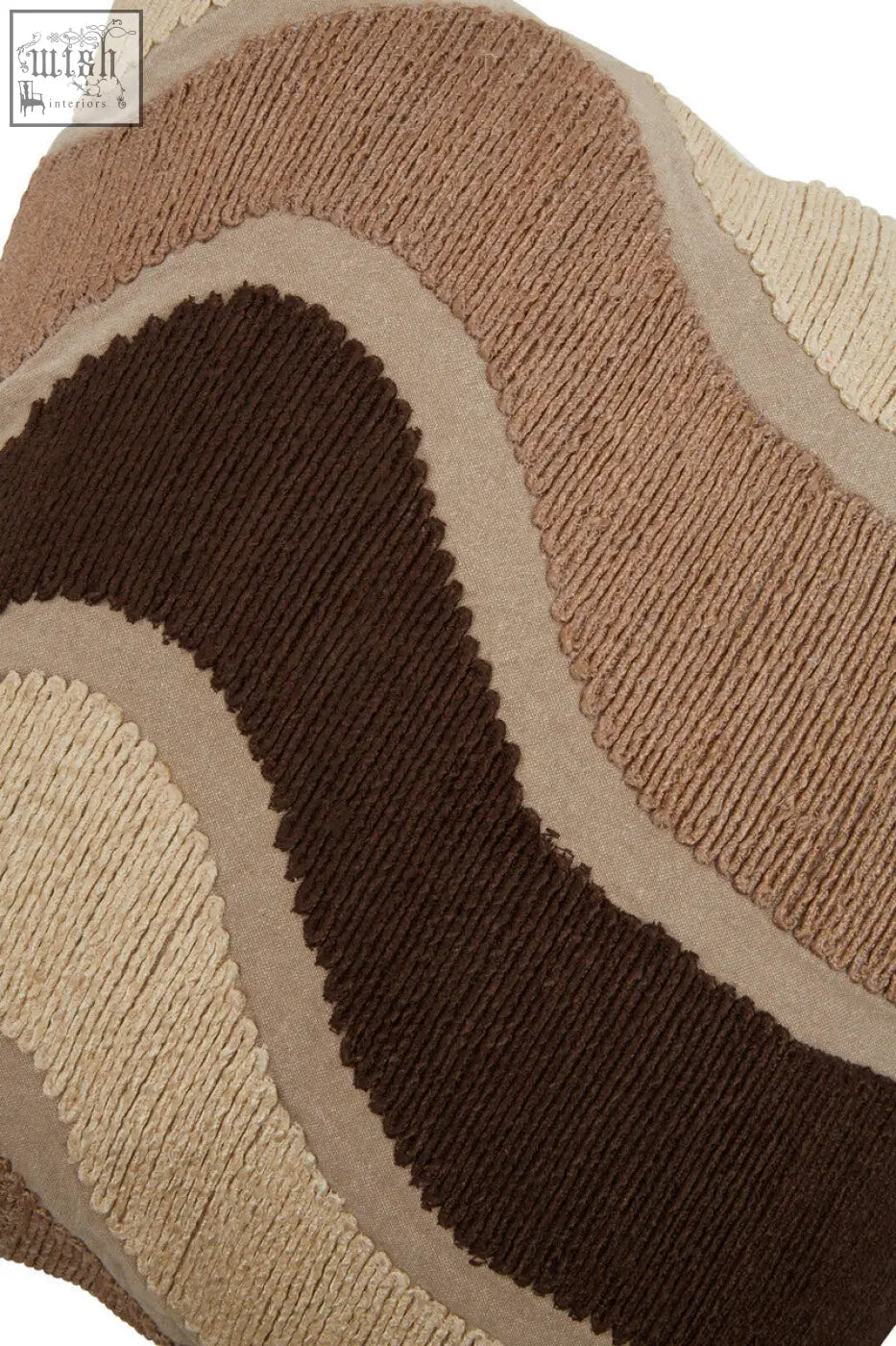 Bosie ozella natural tonal cushion with textured wavy ribbed stripes in earthy brown and beige tones