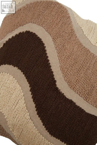 Bosie ozella natural tonal cushion with textured wavy ribbed stripes in earthy brown and beige tones