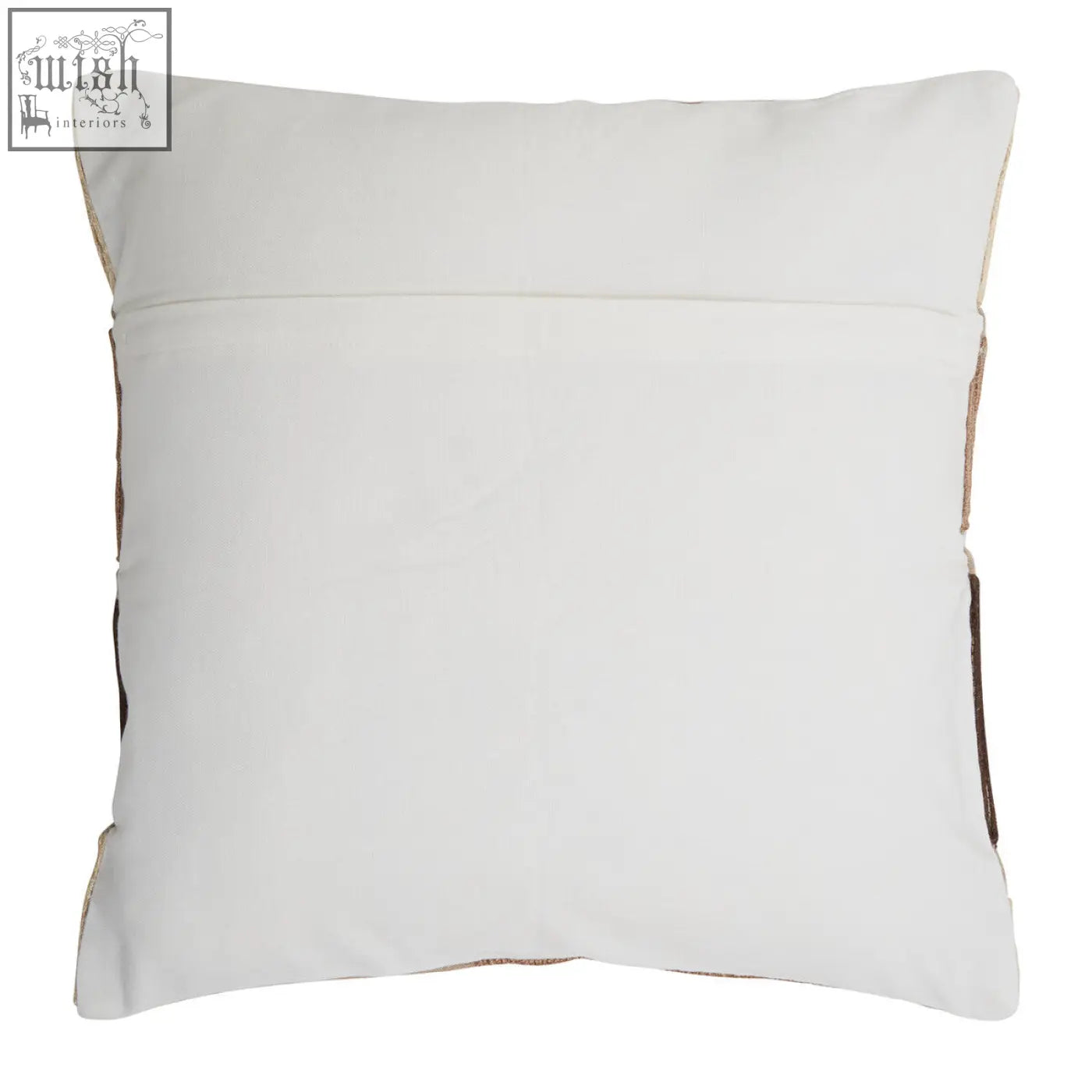 White square pillow with brown leather trim as a natural tonal cushion by bosie ozella natural tonal cushion