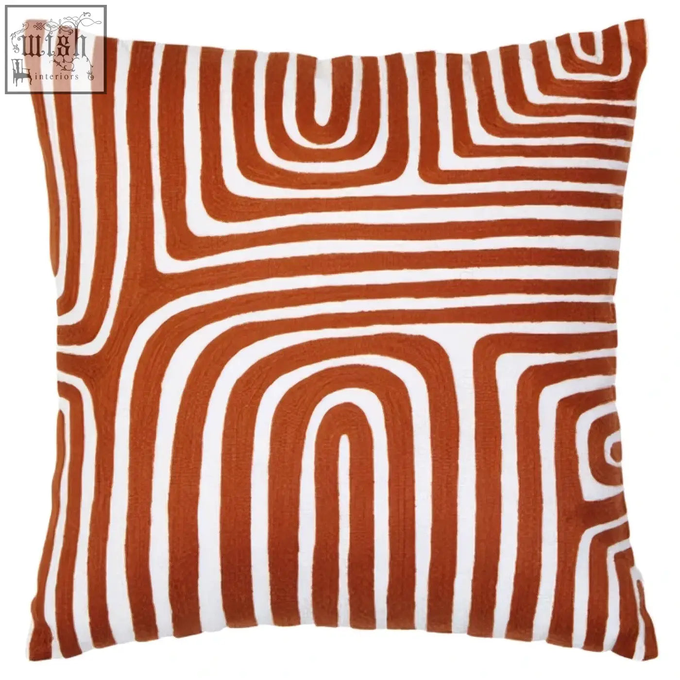 Square throw pillow bosie ozella with bold orange and white geometric pattern made from premium cotton white cushion