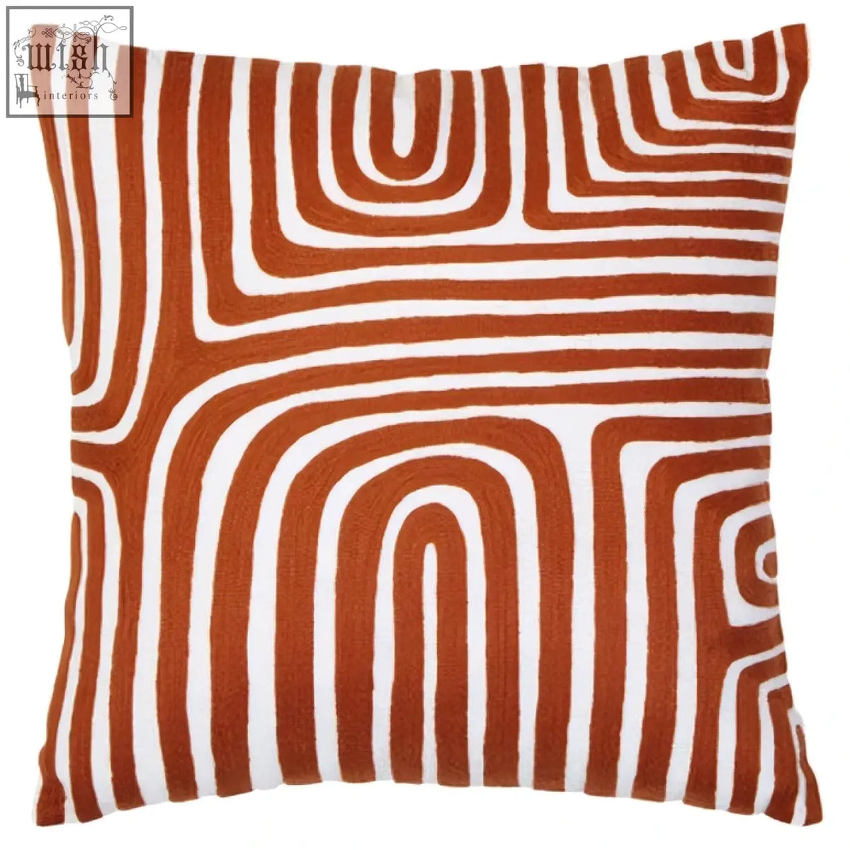 Square throw pillow bosie ozella with bold orange and white geometric pattern made from premium cotton white cushion