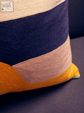 Bosie ozella wavy stripes cushion cozy textured throw pillow with bold cream navy peach and mustard wavy stripes cushion