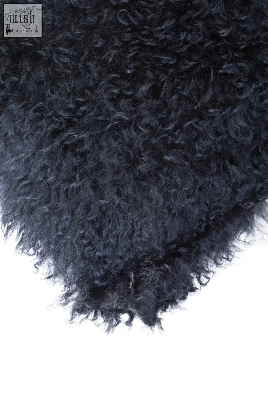 Bosie real mongolian black rectangular cushion with dense, voluminous real mongolian fur black texture