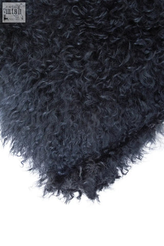 Bosie real mongolian black rectangular cushion with dense, voluminous real mongolian fur black texture