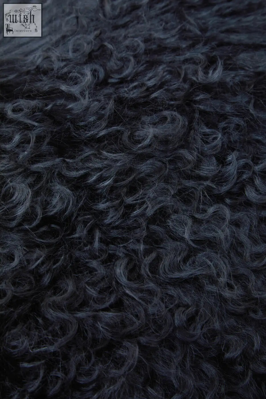 Dark curly faux fur texture of bosie real mongolian fur black rectangular cushion for cozy decor