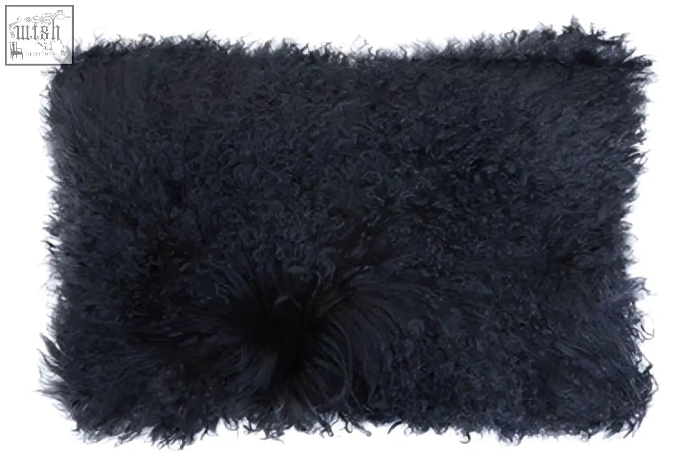 Black fluffy bosie real mongolian rectangular cushion with soft shaggy real mongolian fur black texture