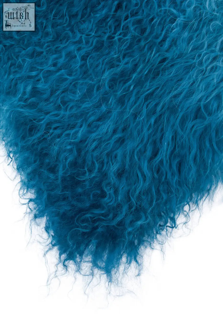 Bosie real mongolian fur blue ombre square cushion with vibrant teal curly ultra soft fur blue ombre texture