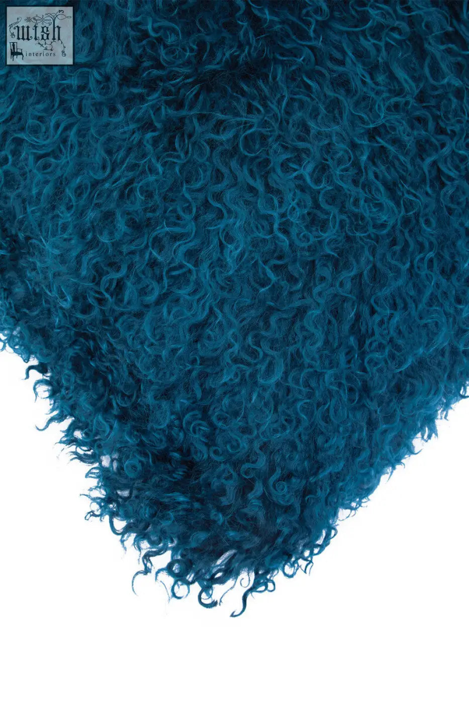 Bosie real mongolian lamb fur teal rectangular cushion with plush deep teal shaggy curly lamb fur texture
