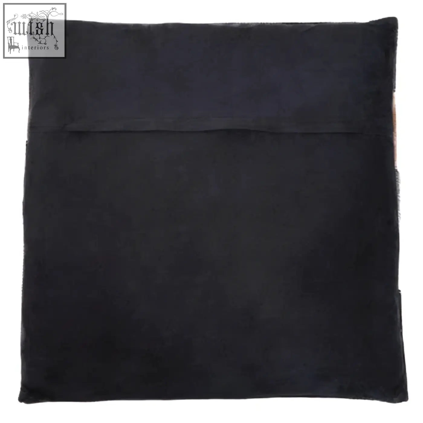 Black suede Bosie Safira leather patchwork cushion with subtle stitched pocket on front in neutral colourblock design