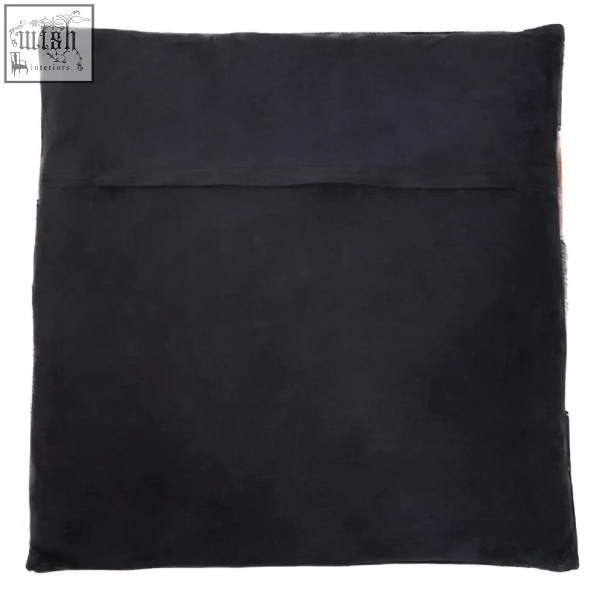 Black suede Bosie Safira leather patchwork cushion with subtle stitched pocket on front in neutral colourblock design