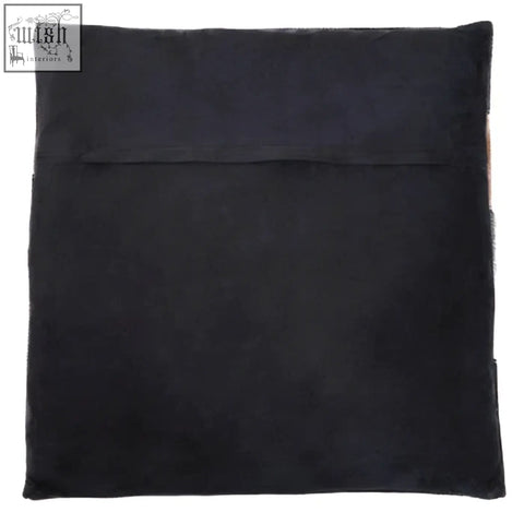 Black suede Bosie Safira leather patchwork cushion with subtle stitched pocket on front in neutral colourblock design