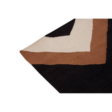 Black beige and tan bosie villon zig zag pattern rug with modern geometric angular design for stylish spaces