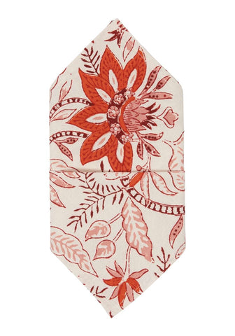 Cream-colored bossa nova table napkin with vibrant red and pink floral pattern set of 4