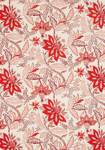 Bossa nova tablecloth in red with beige floral botanical patterns perfect for stylish dining setups